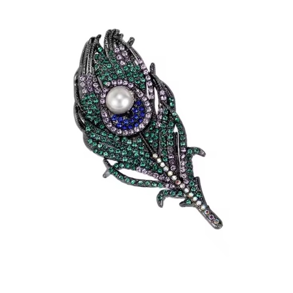 Royal Peacock Feather Crystal Brooch - Picture 10 of 10